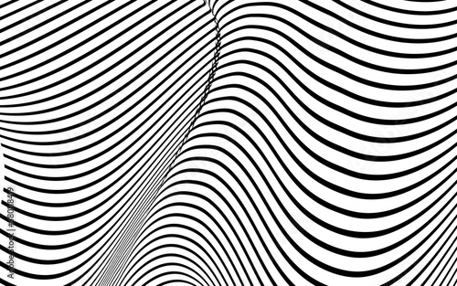 Abstract wave background with black and white striped, futuristic lines