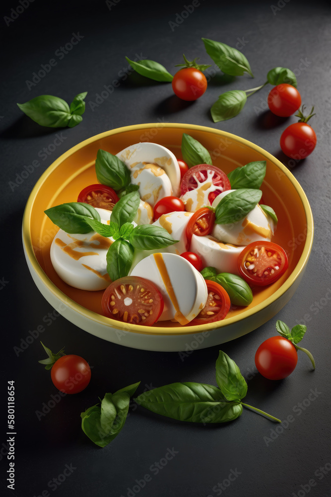 Pesto salad with cherry tomatoes and mozzarella cheese