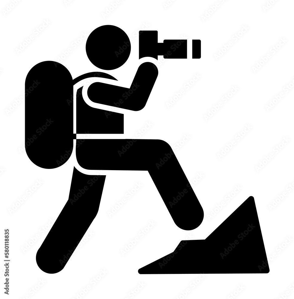 Man mountain photography camera icon. Element of pictogram adventure illustration Man mountain photography camera icon. Element of pictogram adventure illustration
