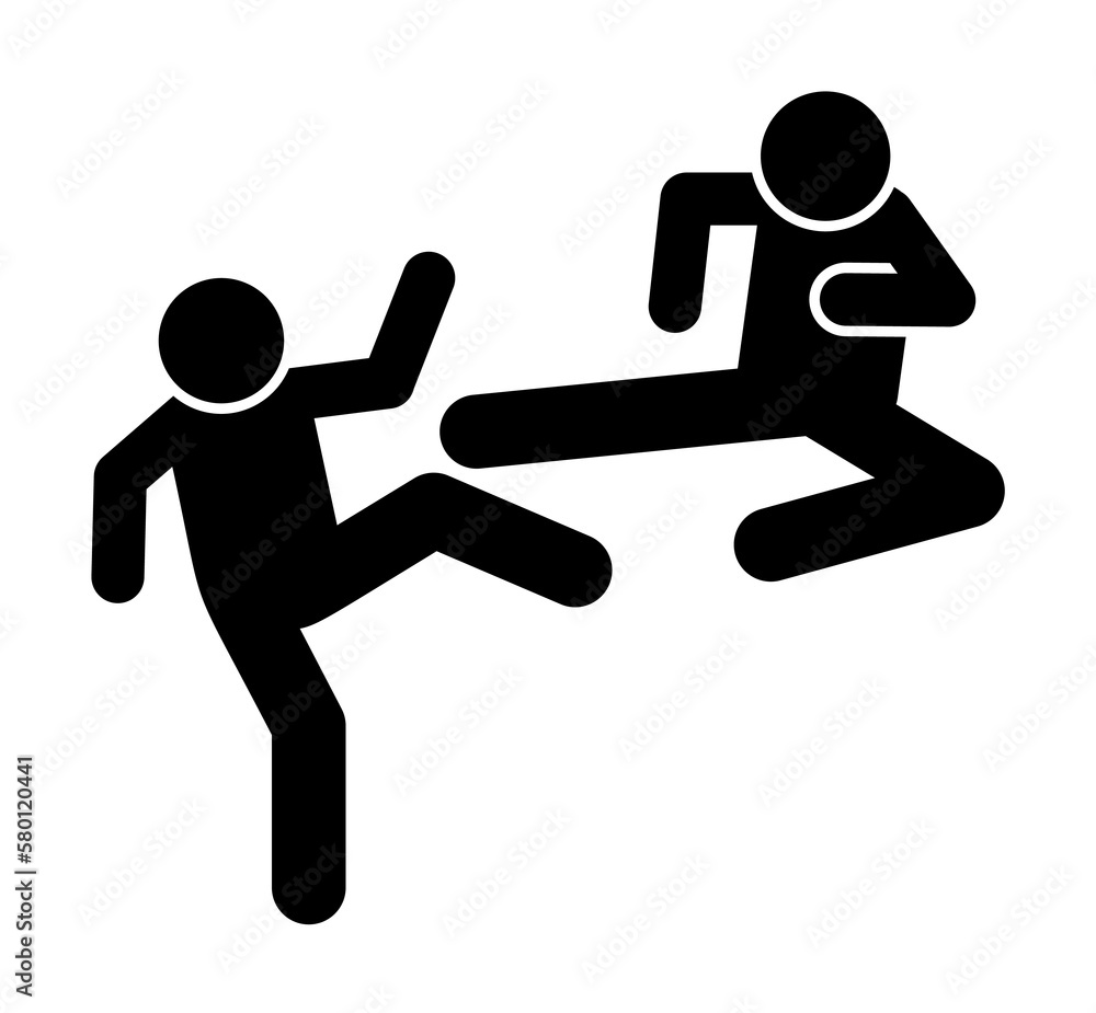 Foot hit men kick icon. Simple pictogram of fighting icons for ui and ux, website or mobile application on white background