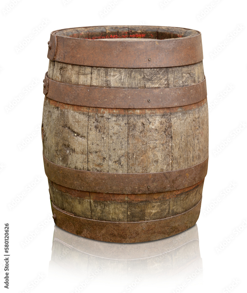 Fototapeta premium old wooden barrel isolated wine stock rustic