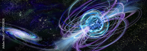 3D illustration of magnetar, neutron star with powerful magnetic field