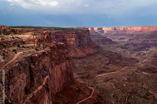 Scenic view of the Canyonlands from a mountain. 