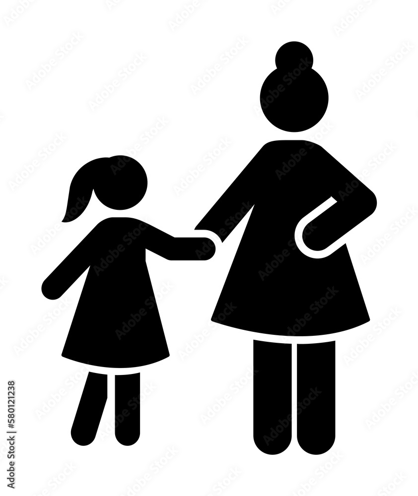 Mother girl student go school pictogram icon on white background