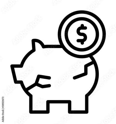 piggy bank dollar coin icon. Simple line  outline elements of bankruptcy icons for ui and ux  website or mobile application on white background