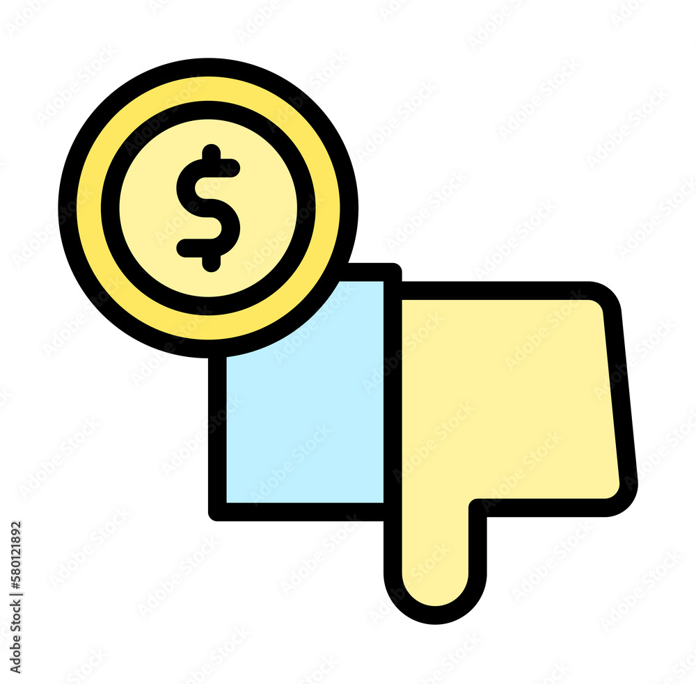 hand coin dislike dollar icon. Simple color with outline elements of bankruptcy icons for ui and ux, website or mobile application on white background hand coin dislike dollar icon. Simple color with outline elements of bankruptcy icons for ui and ux, website or mobile application on white background