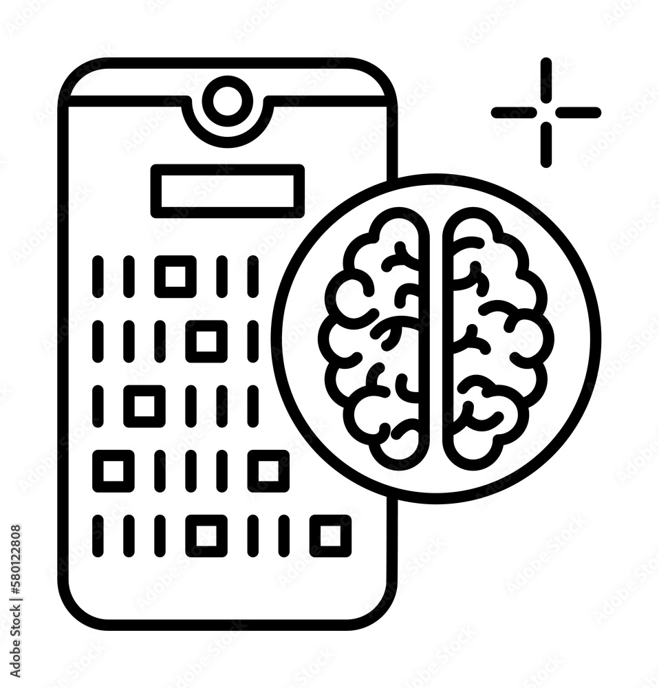 Smartphone brain code icon. Element of brain concept on white background Smartphone brain code icon. Element of brain concept on white background