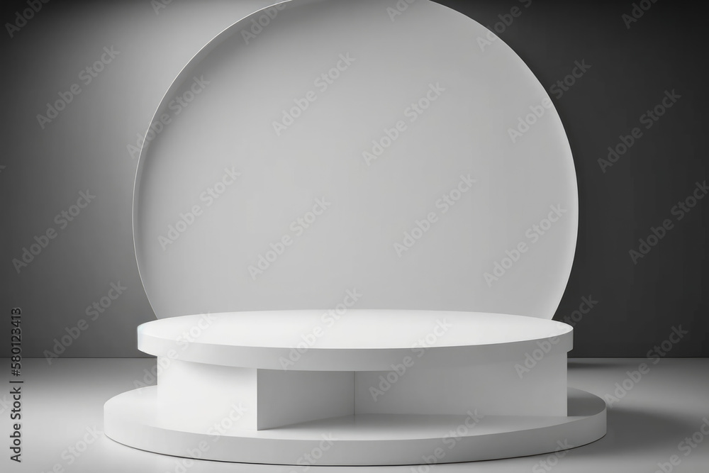 Cylinder podiums on white background. Abstract pedestal scene with geometrical. Generative AI Cylinder podiums on white background. Abstract pedestal scene with geometrical. Generative AI