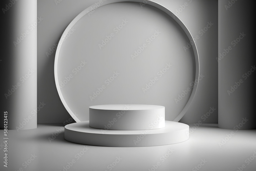 Cylinder podiums on white background. Abstract pedestal scene with geometrical. Generative AI Cylinder podiums on white background. Abstract pedestal scene with geometrical. Generative AI