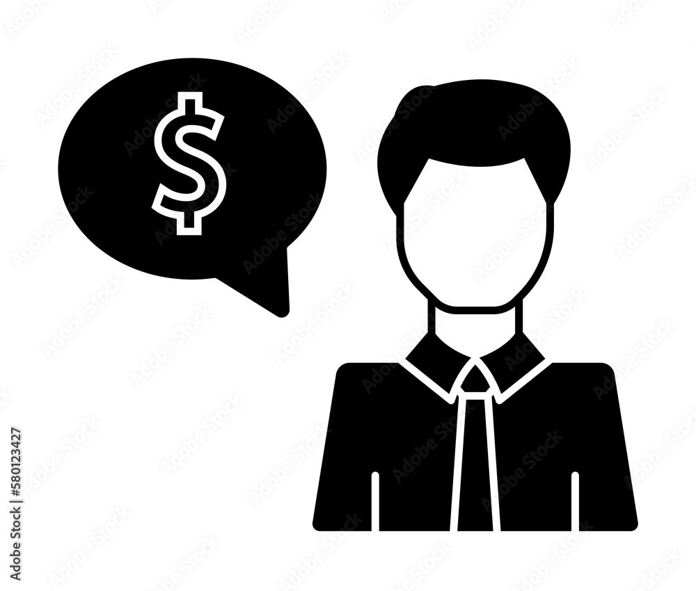 Dollar man work icon. Simple business intention icons for ui and ux, website or mobile application on white background Dollar man work icon. Simple business intention icons for ui and ux, website or mobile application on white background