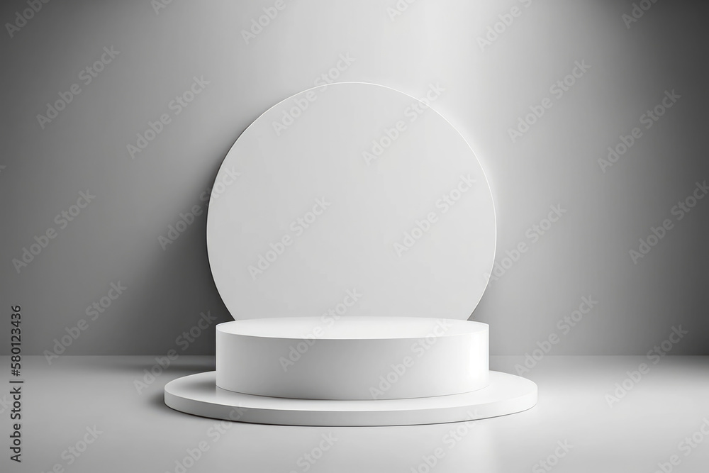 Cylinder podiums on white background. Abstract pedestal scene with geometrical. Generative AI Cylinder podiums on white background. Abstract pedestal scene with geometrical. Generative AI