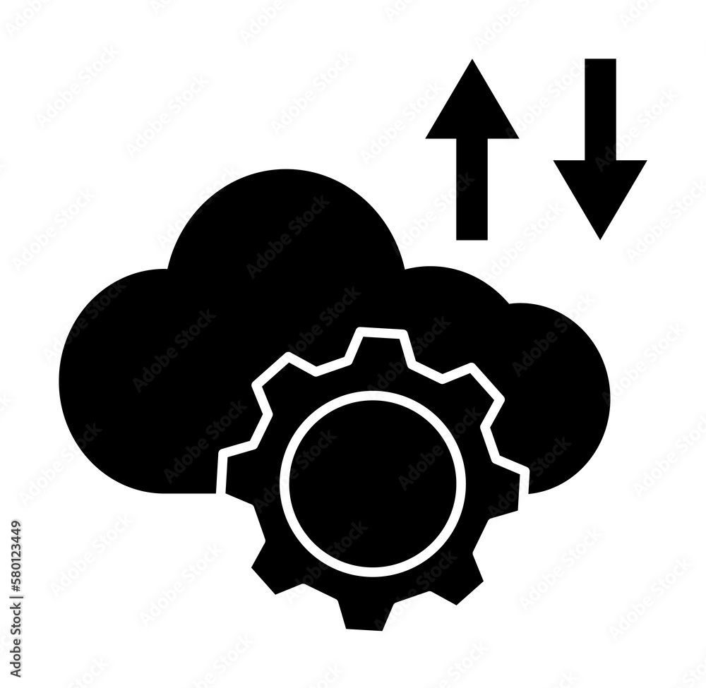Cloud gear arrow icon. Simple business intention icons for ui and ux, website or mobile application on white background Cloud gear arrow icon. Simple business intention icons for ui and ux, website or mobile application on white background