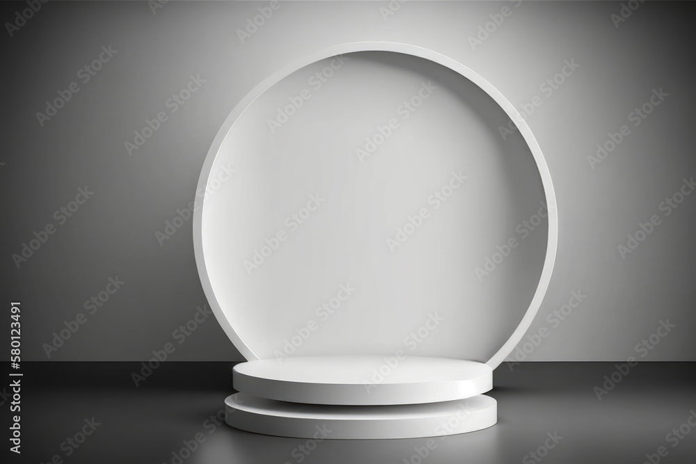 Cylinder podiums on white background. Abstract pedestal scene with geometrical. Generative AI Cylinder podiums on white background. Abstract pedestal scene with geometrical. Generative AI