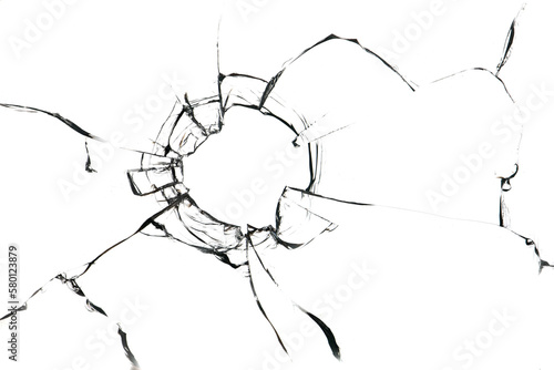 Fototapeta Naklejka Na Ścianę i Meble -  Broken hole in glass white background