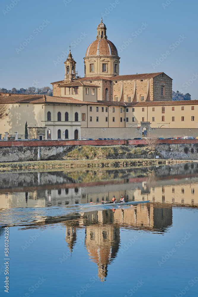 Cestello church with its reflection in Florence, Italy