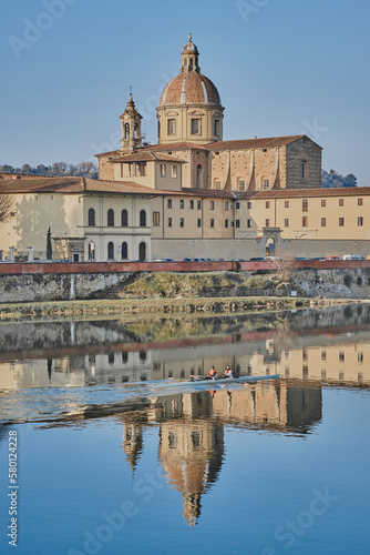 Cestello church with its reflection in Florence, Italy