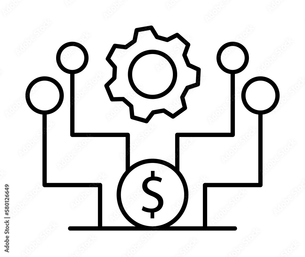 Gear customer dollar chip icon. Element of consumer behavior line icon on white background Gear customer dollar chip icon. Element of consumer behavior line icon on white background