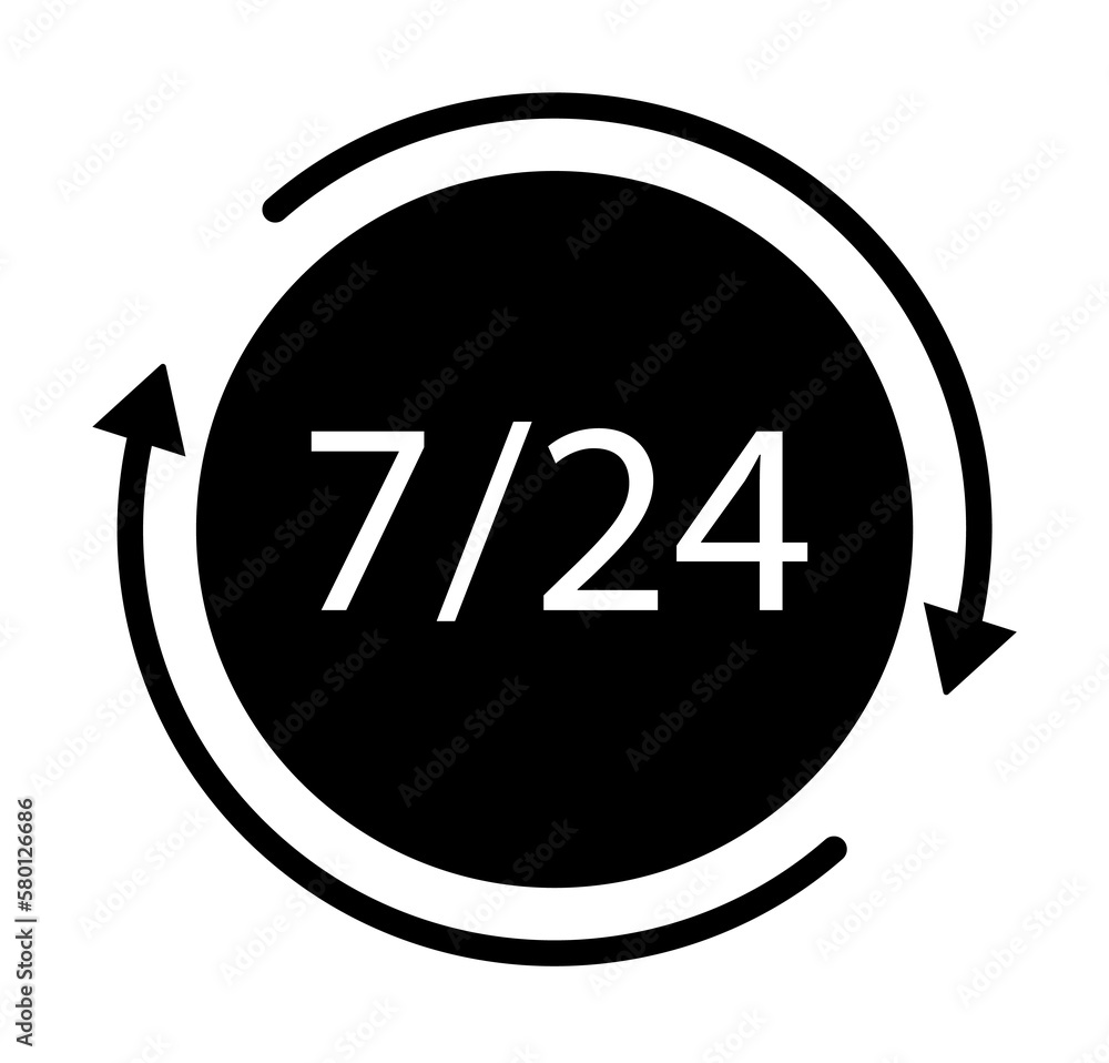 7/24 circle arrow icon. Simple connection sign icons for ui and ux, website or mobile application on white background 7/24 circle arrow icon. Simple connection sign icons for ui and ux, website or mobile application on white background