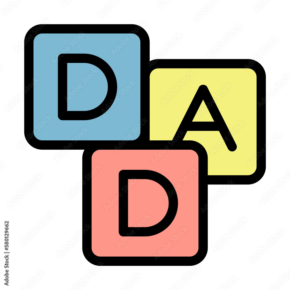 ABC Block, DAD icon. Simple color with outline elements of cultural activities icons for ui and ux, website or mobile application on white background ABC Block, DAD icon. Simple color with outline elements of cultural activities icons for ui and ux, website or mobile application on white background