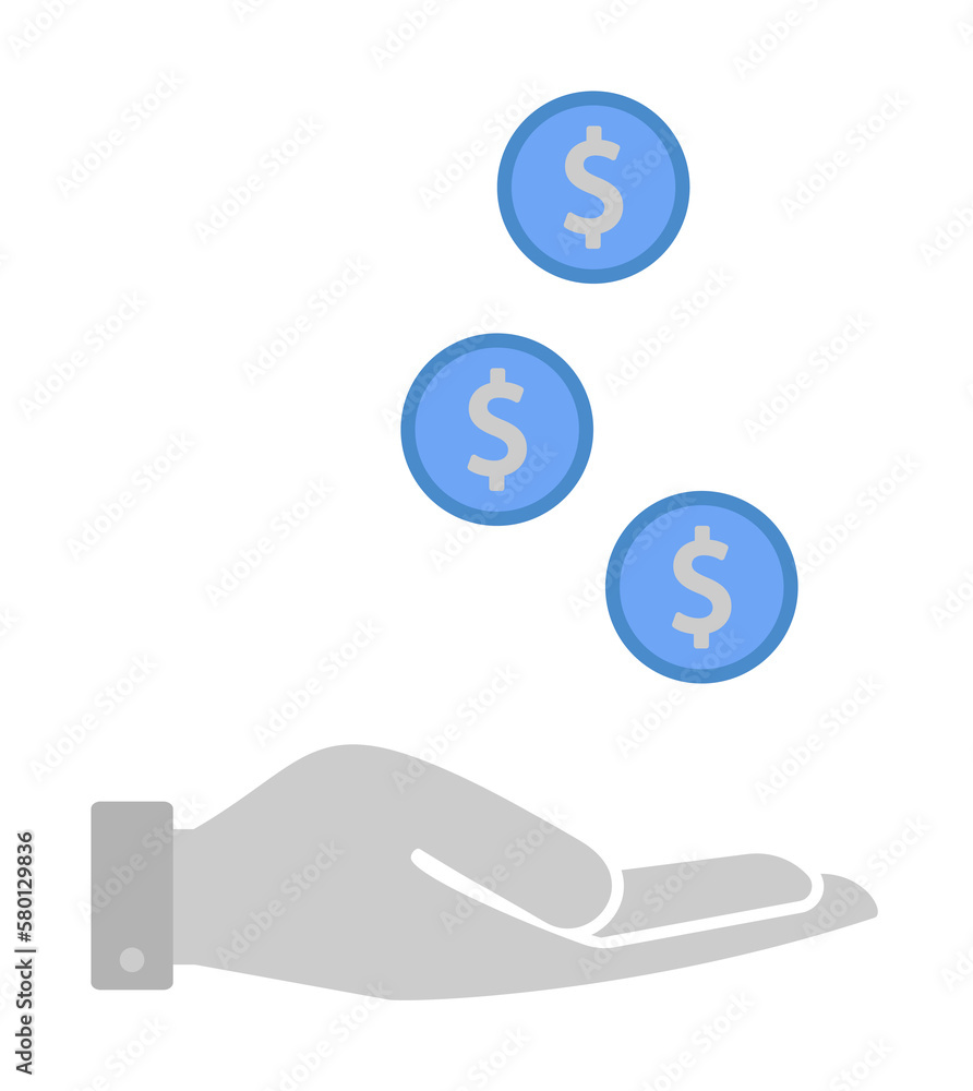 Cash, finance, receiving, coins, money two color blue and gray icon on white background Cash, finance, receiving, coins, money two color blue and gray icon on white background