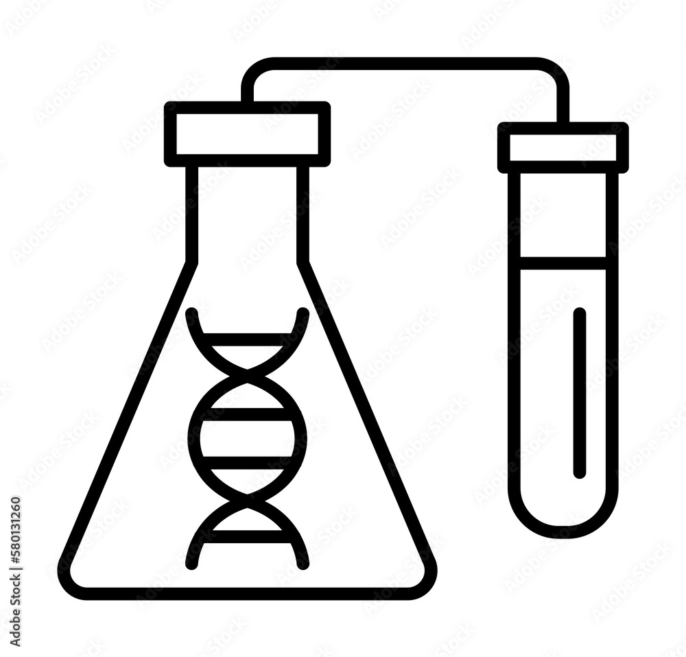 DNA, flask icon. Simple line, outline of gene modification icons for ui and ux, website or mobile application on white background DNA, flask icon. Simple line, outline of gene modification icons for ui and ux, website or mobile application on white background