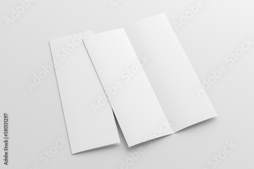 Half-folded flyer A4 vertical booklet mock up on white background. Side view