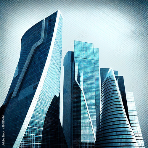 Common modern business skyscrapers, high-rise buildings, architecture raising to the sky, Concepts of financial, economics, future etc AI generated