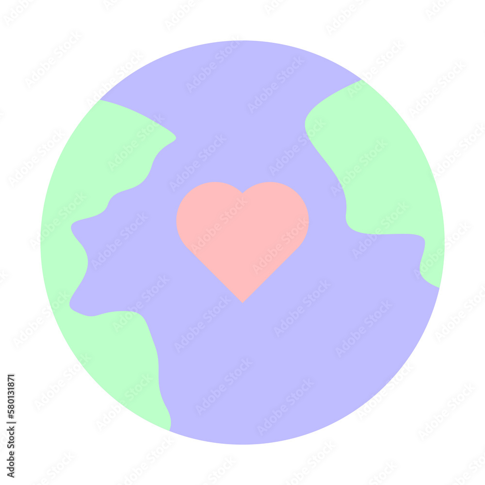 Heart, earth icon. Simple color elements of flower children icons for ui and ux, website or mobile application on white background Heart, earth icon. Simple color elements of flower children icons for ui and ux, website or mobile application on white background