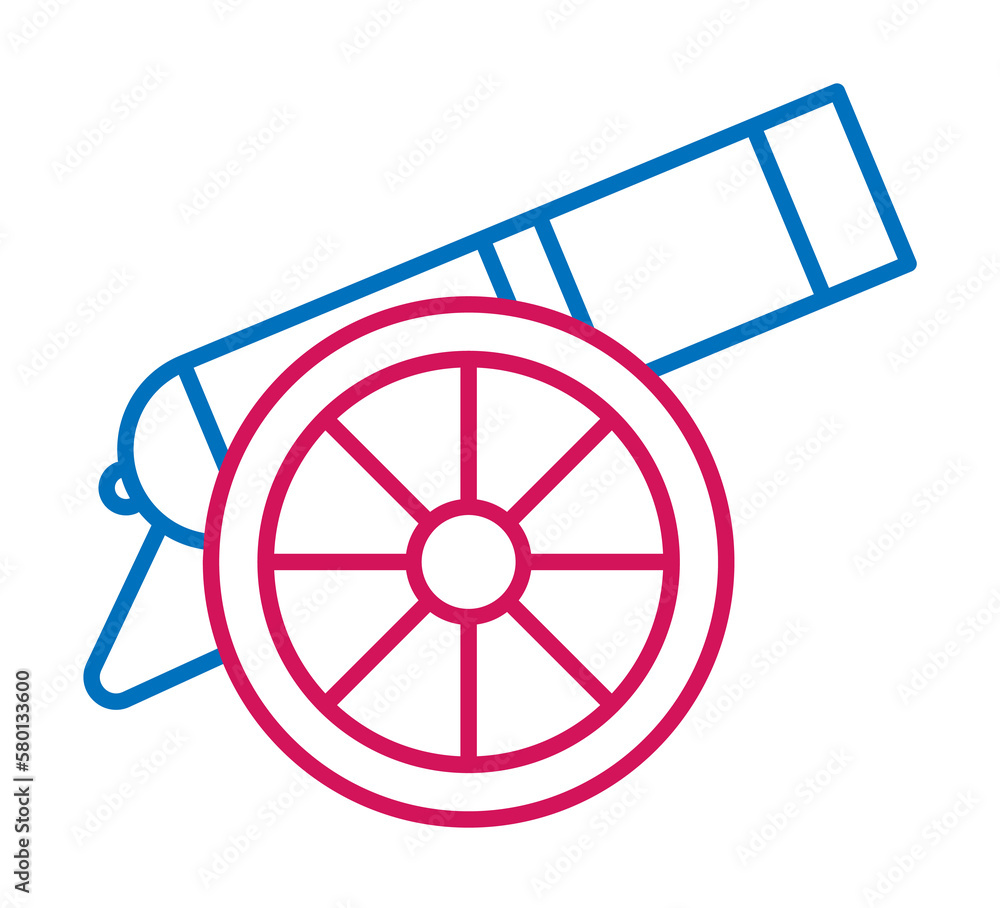 Islam, cannon 2 colored line icon. Simple blue and red element illustration. Islam, cannon concept outline symbol design from Islam set on white background Islam, cannon 2 colored line icon. Simple blue and red element illustration. Islam, cannon concept outline symbol design from Islam set on white background