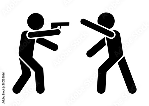 Gun man shoot icon. Simple warning armed man icons for ui and ux website or mobile application on white background
