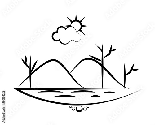sea mountain tree sun cloud icon. Element of landscape icon for mobile concept and web apps. Hand drawn sea mountain tree sun cloud icon can be used for web and mobile on white background