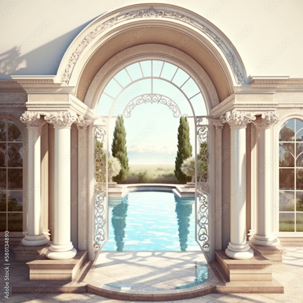 Classic luxury outdoor pool. Ai Image