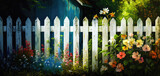 Vintage Charm: A Chipped and Peeling Paint Job on a Rustic Wooden Fence in a Colorful Garden (created with Generative AI)