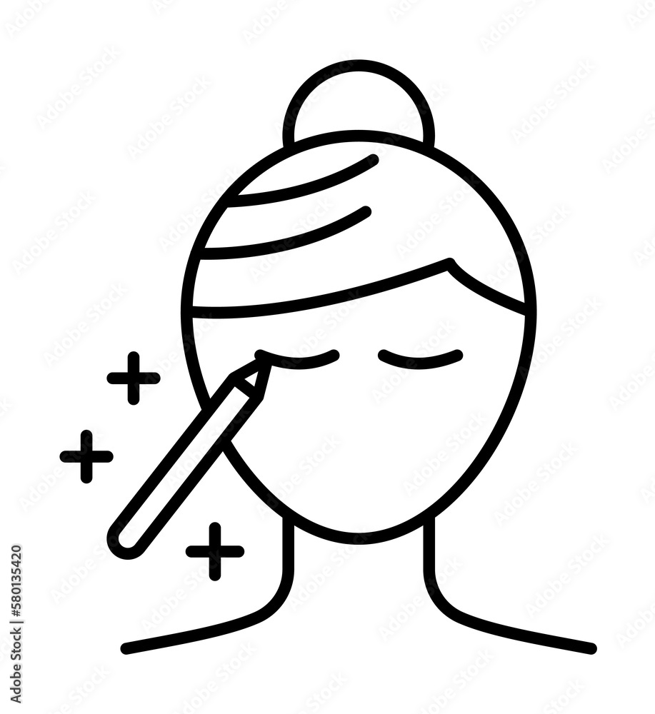 Woman, face, pencil, eye icon. Simple line, outline makeup icons for ui and ux, website or mobile application on white background Woman, face, pencil, eye icon. Simple line, outline makeup icons for ui and ux, website or mobile application on white background