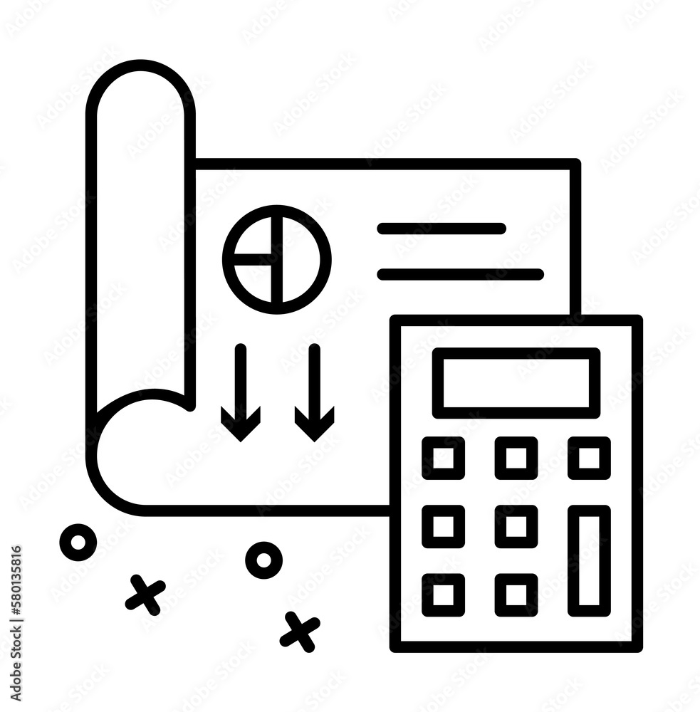 Calculator document paper icon. Element of manufacturing on white background Calculator document paper icon. Element of manufacturing on white background