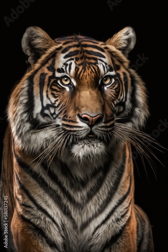 Photograph of a tiger on nature, highly detailed fur, professional color grading, soft shadows, no contrast, clean sharp focus, film photography. © Enea