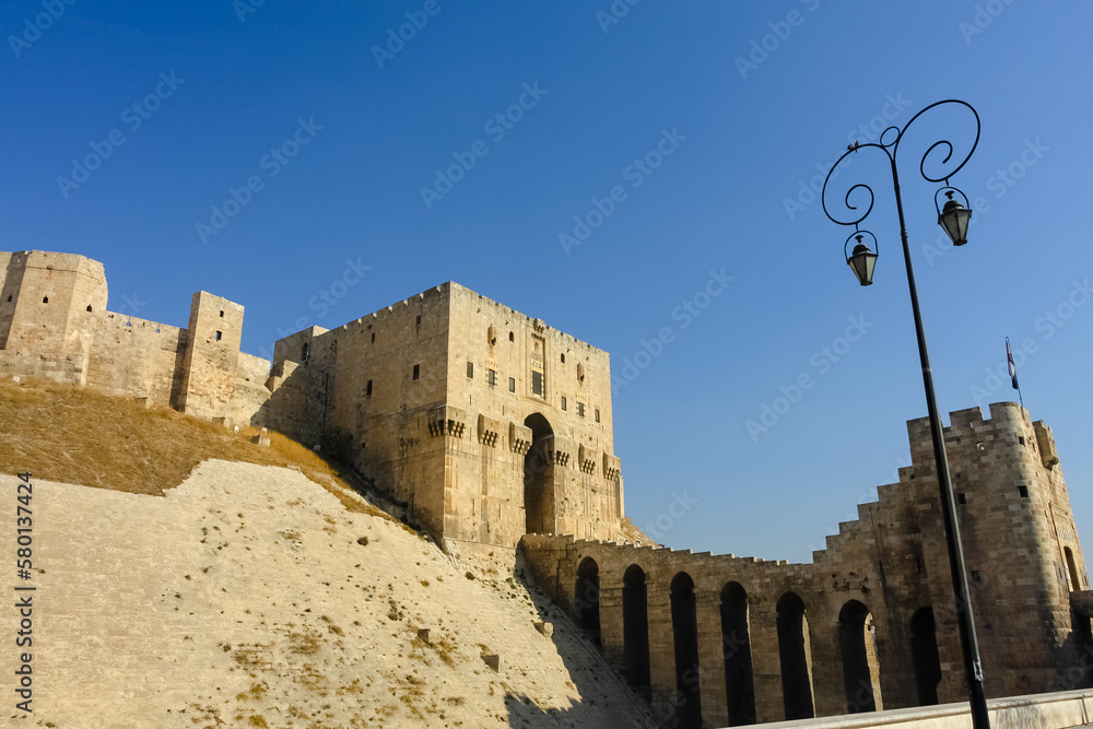 Citadel of Aleppo. Aleppo, northern Syria. Aleppo Castle in Syria, Before the war 4. December 2010.