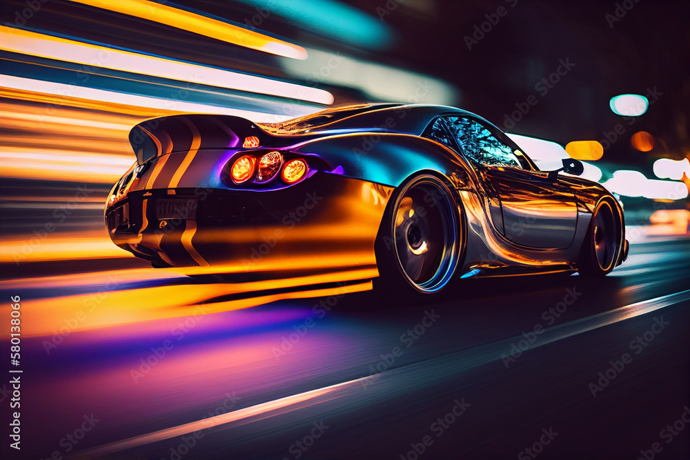 Sport car moved on street. AI generated illustration