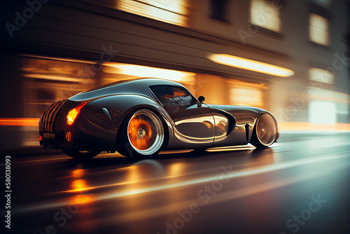 Sport car moved on street. AI generated illustration