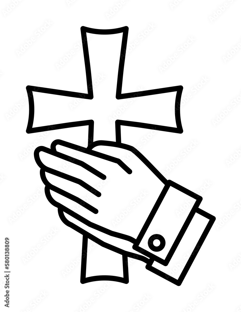 Christianity, hands, cross icon. Simple line, outline religion icons for ui and ux, website or mobile application on white background Christianity, hands, cross icon. Simple line, outline religion icons for ui and ux, website or mobile application on white background
