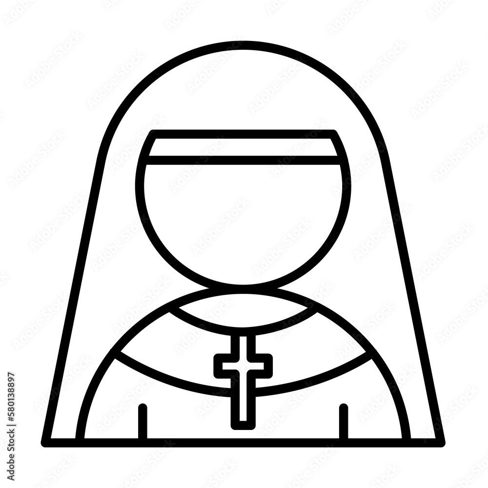 Nun Christianity icon. Simple line, outline religion icons for ui and ux, website or mobile application on white background Nun Christianity icon. Simple line, outline religion icons for ui and ux, website or mobile application on white background