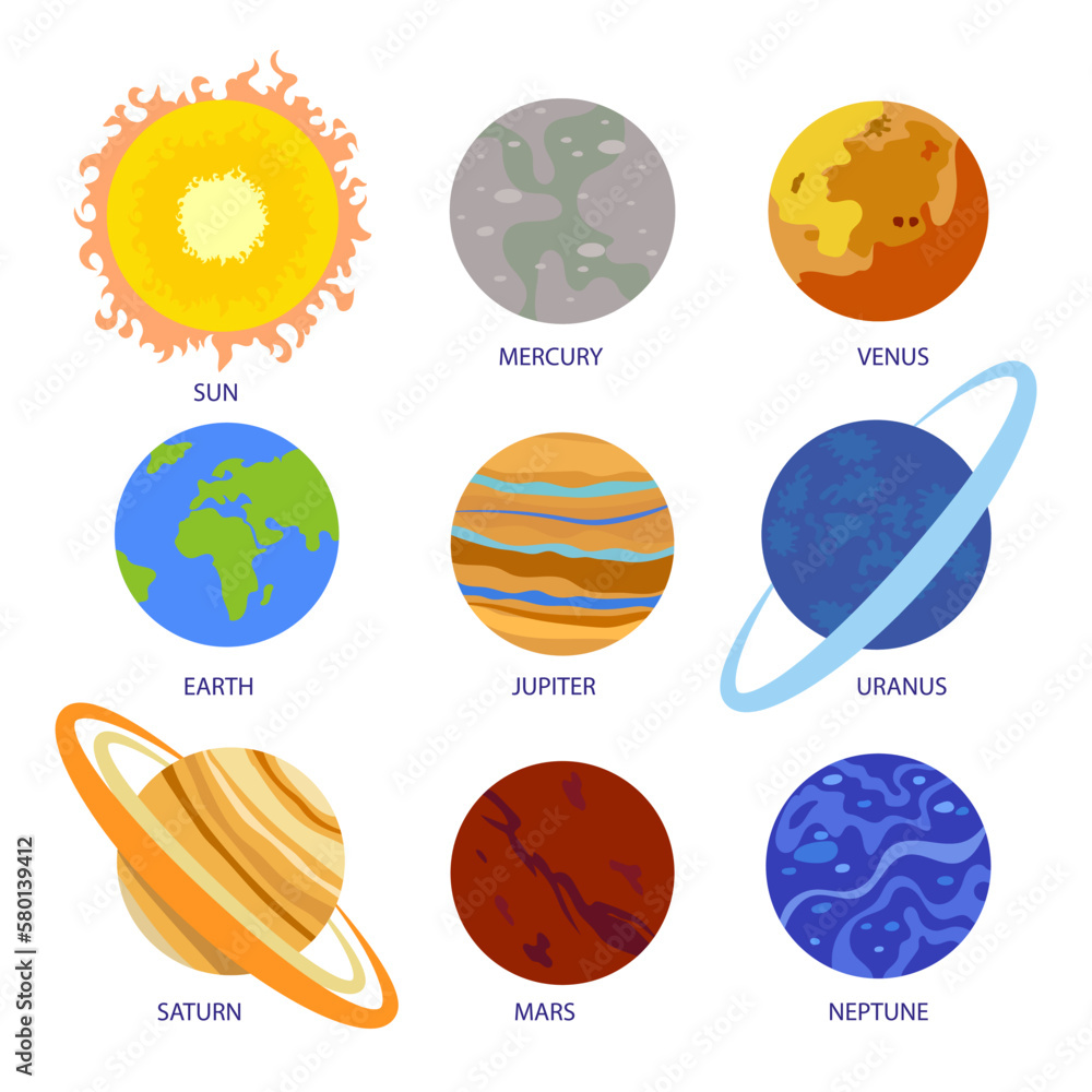 Solar system planets set. Solar system with names. Vector illustration ...