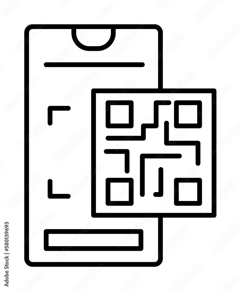 Smartphone Qr code icon. Simple line, outline of phone application icons for ui and ux, website or mobile application on white background Smartphone Qr code icon. Simple line, outline of phone application icons for ui and ux, website or mobile application on white background