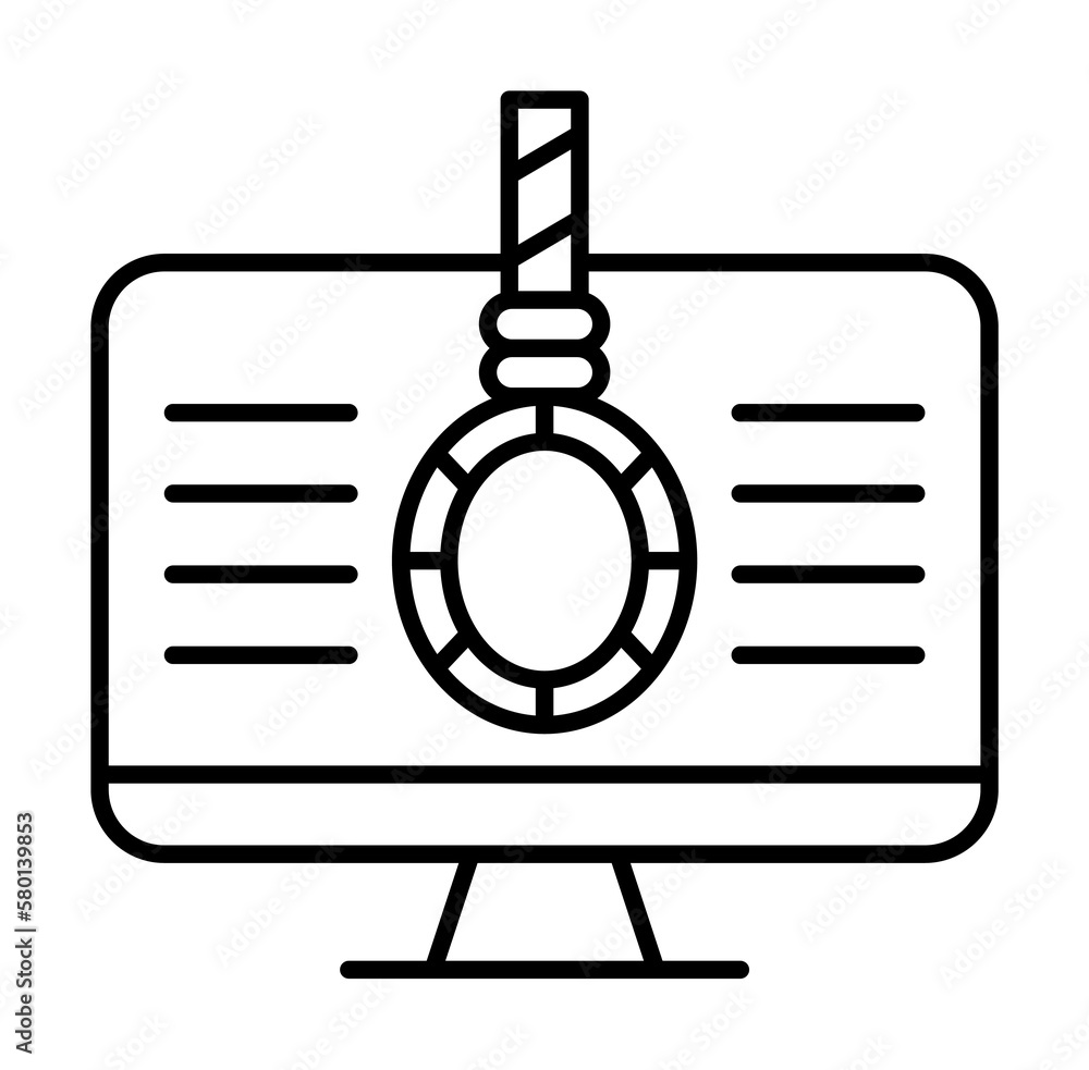 Monitor, rope icon. Element of social addict icon on white background Monitor, rope icon. Element of social addict icon on white background