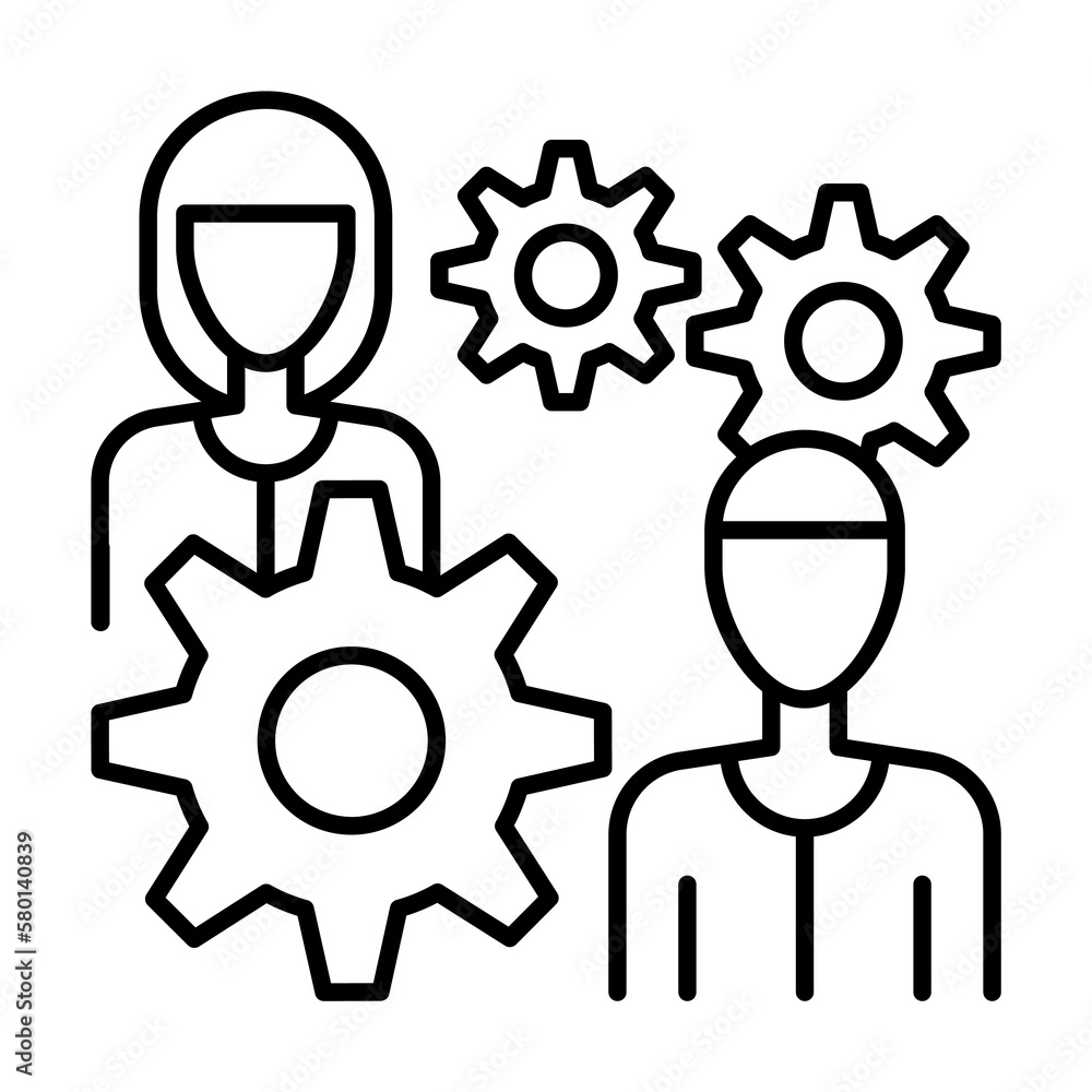 Gears, avatar, woman, man icon. Simple line, outline elements of teamwork for ui and ux, website or mobile application on white background Gears, avatar, woman, man icon. Simple line, outline elements of teamwork for ui and ux, website or mobile application on white background