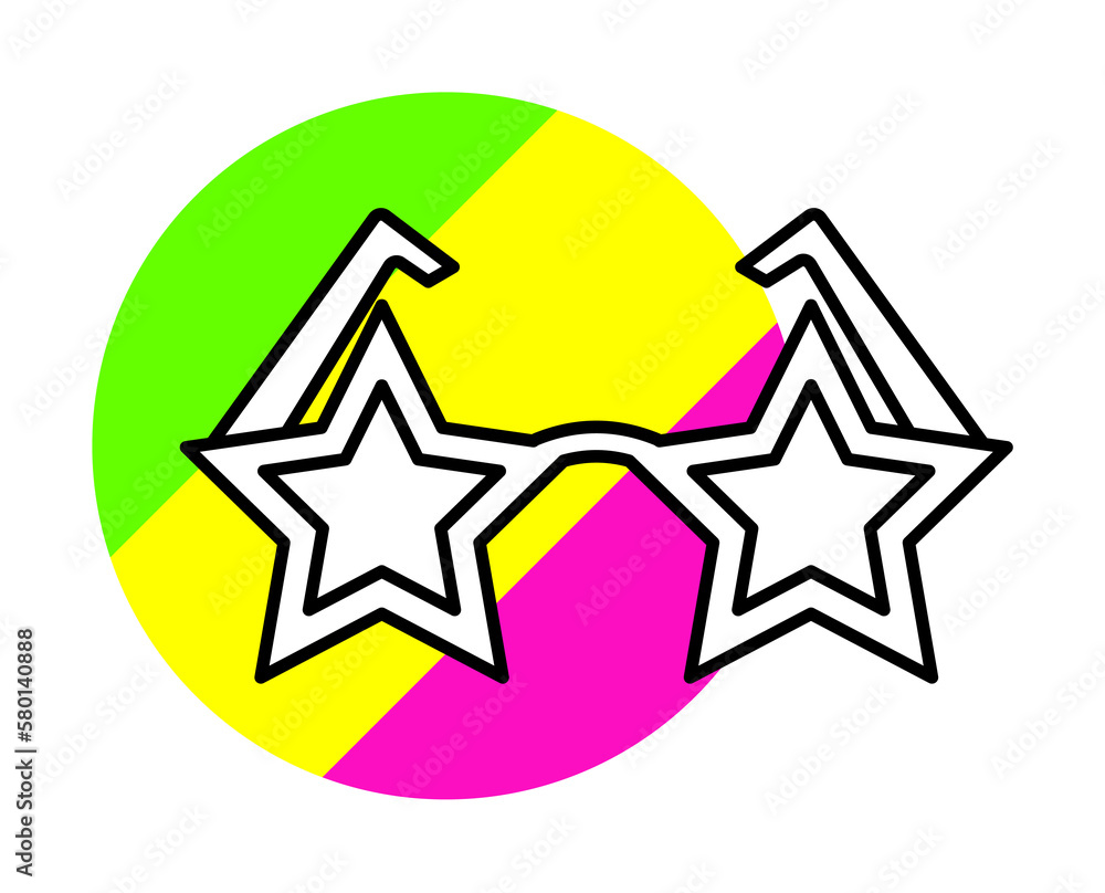 Glasses star icon. Simple line, outline in color circle of retro 90s style icons for ui and ux, website or mobile application on white background Glasses star icon. Simple line, outline in color circle of retro 90s style icons for ui and ux, website or mobile application on white background