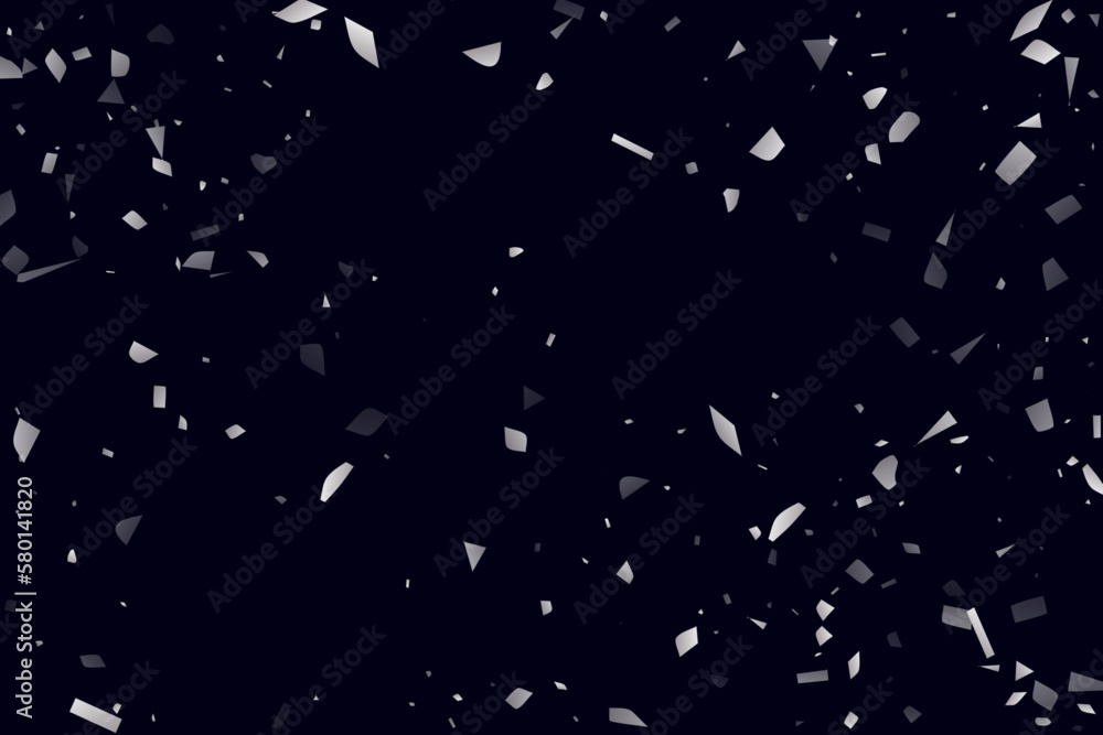Silver shine of confetti on a black background. Illustration of a drop of shiny particles. Silver shine of confetti on a black background. Illustration of a drop of shiny particles.