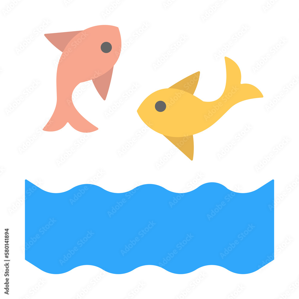 Fish, ocean, jumping icon. Simple color elements of saving marine icons for ui and ux, website or mobile application on white background Fish, ocean, jumping icon. Simple color elements of saving marine icons for ui and ux, website or mobile application on white background