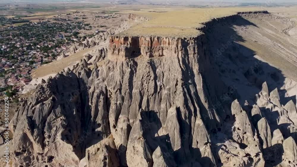 Aerial view of a scenic geological formation - table mountain or mesa in Cappadocia, Turkey