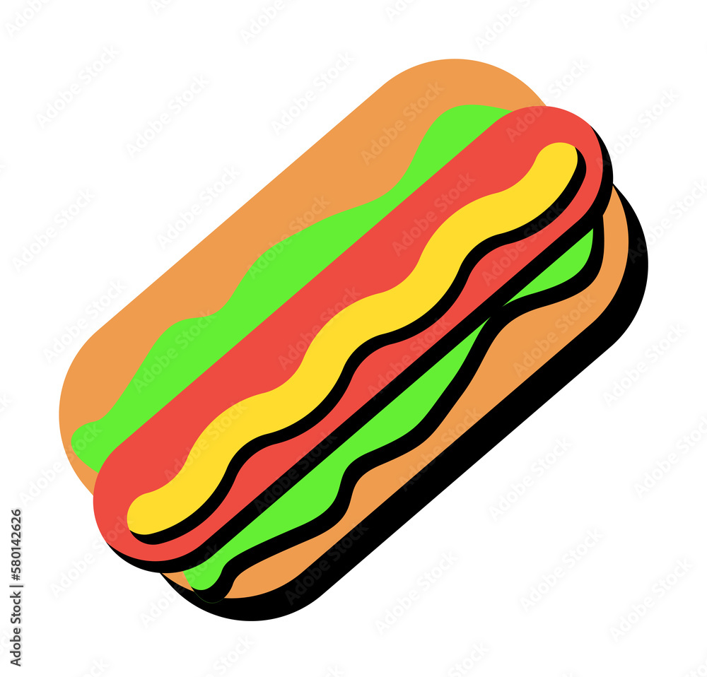 Hot dog sausage color icon. Simple line, outline of fast foot icons for ui and ux, website or mobile application on white background Hot dog sausage color icon. Simple line, outline of fast foot icons for ui and ux, website or mobile application on white background